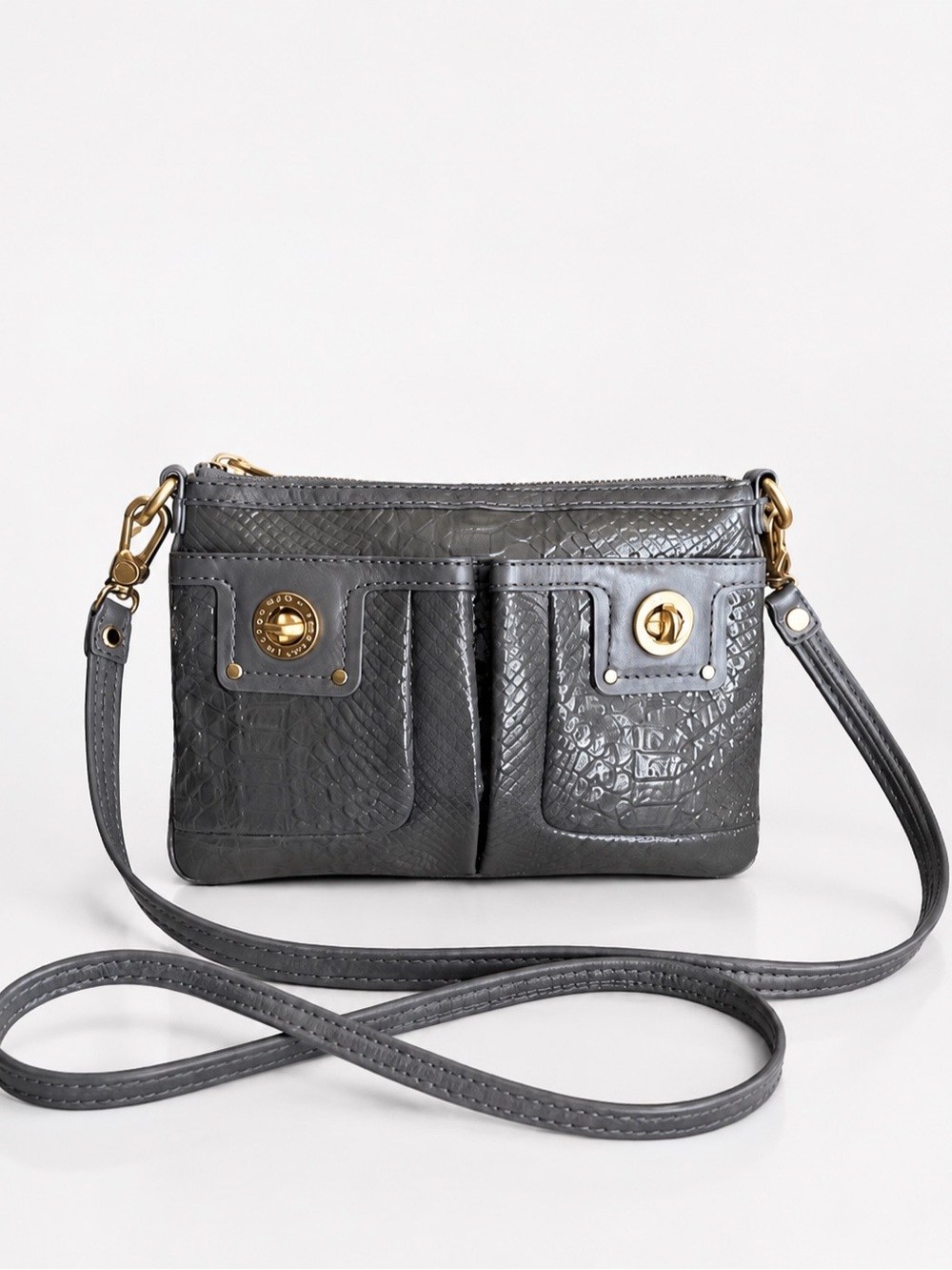 Marc by Marc Jacobs Gray Python Embossed Leather Turnlock Crossbody Bag